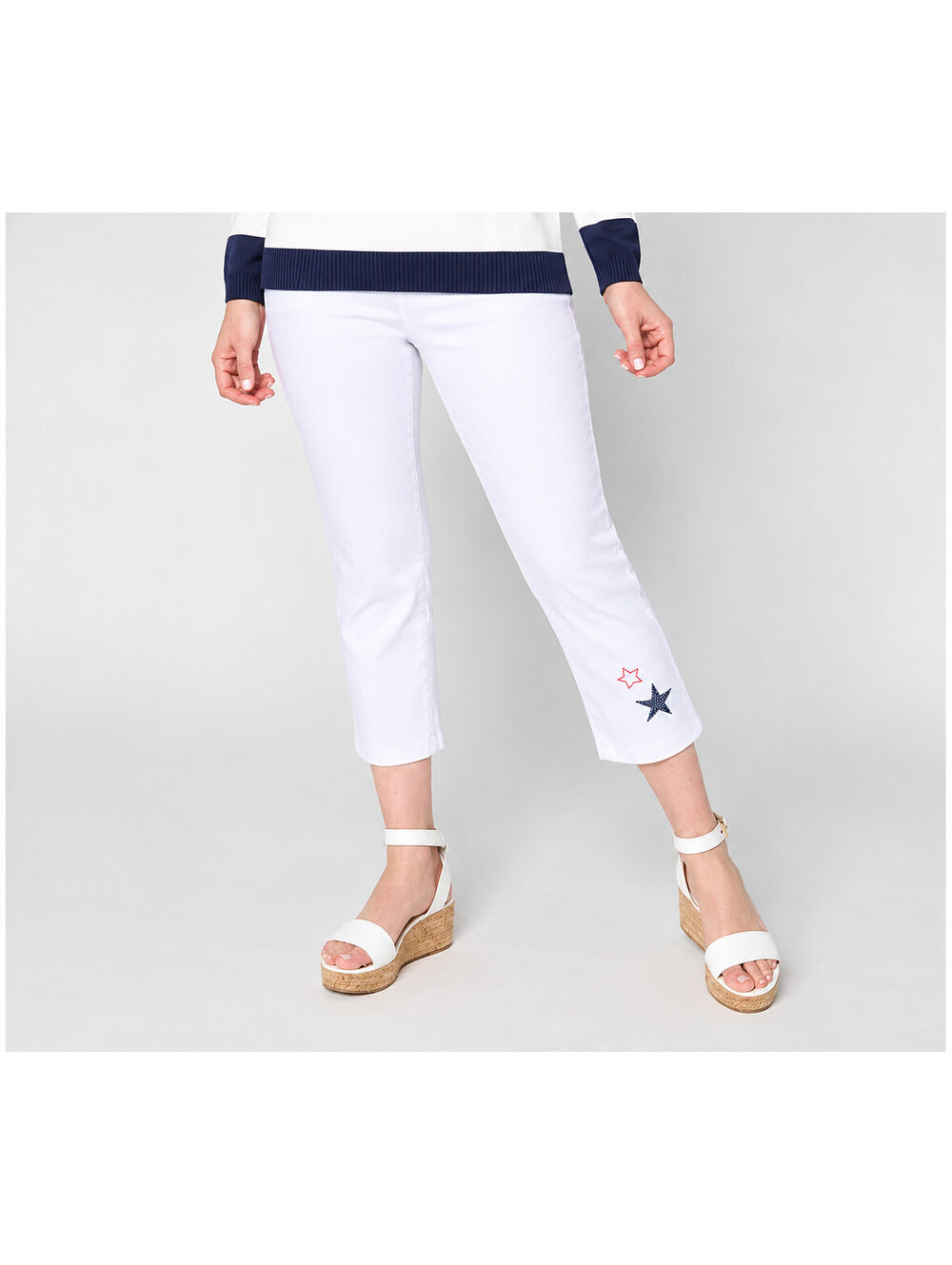 Liberty Belles by Kim Gravel TripleLuxe S&S Twill Crop Jeans White, Petite 12